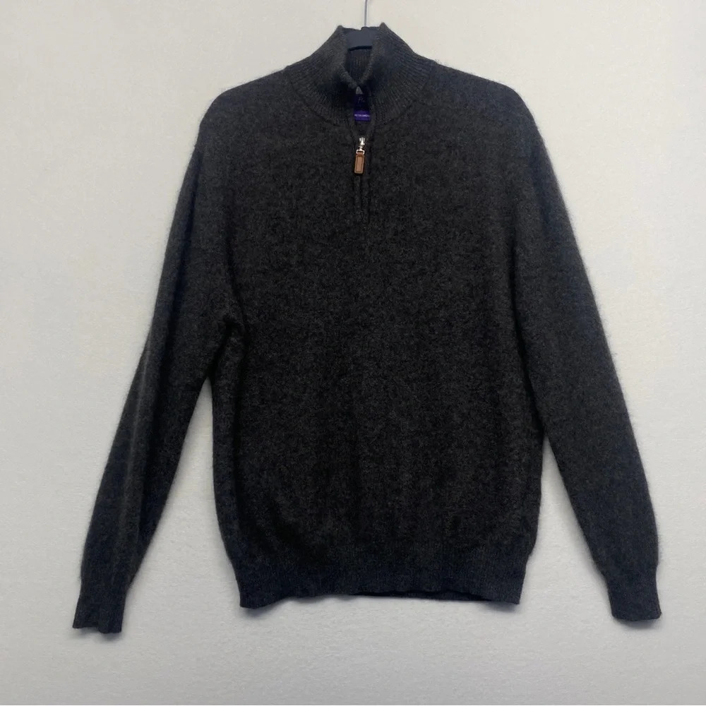 ALAN FLUSSER 100% Pure Cashmere 1/4 Zip‎ Pullover Sweater Gray L